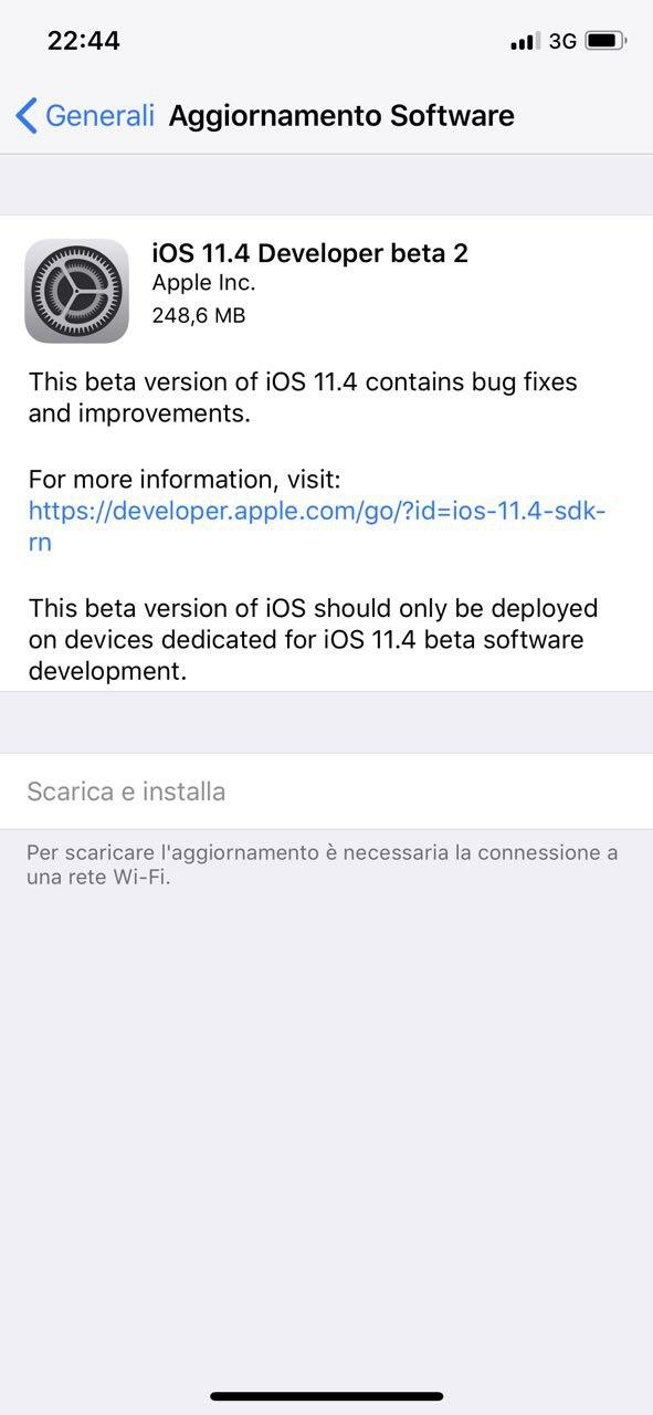 nuova versione software beta iOS 11.4