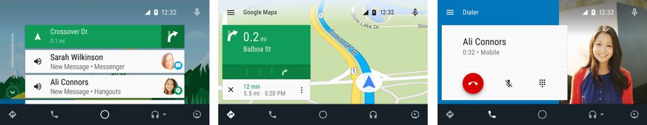 Varie schermate di Android Auto.
