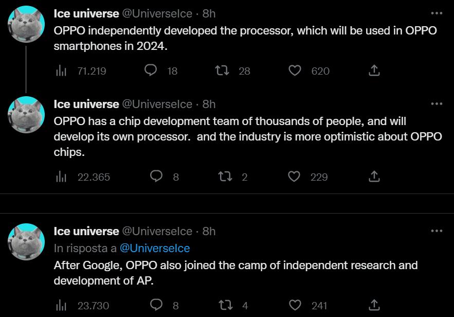 Ice Universe Tweet: Oppo produrrà i propri chipset