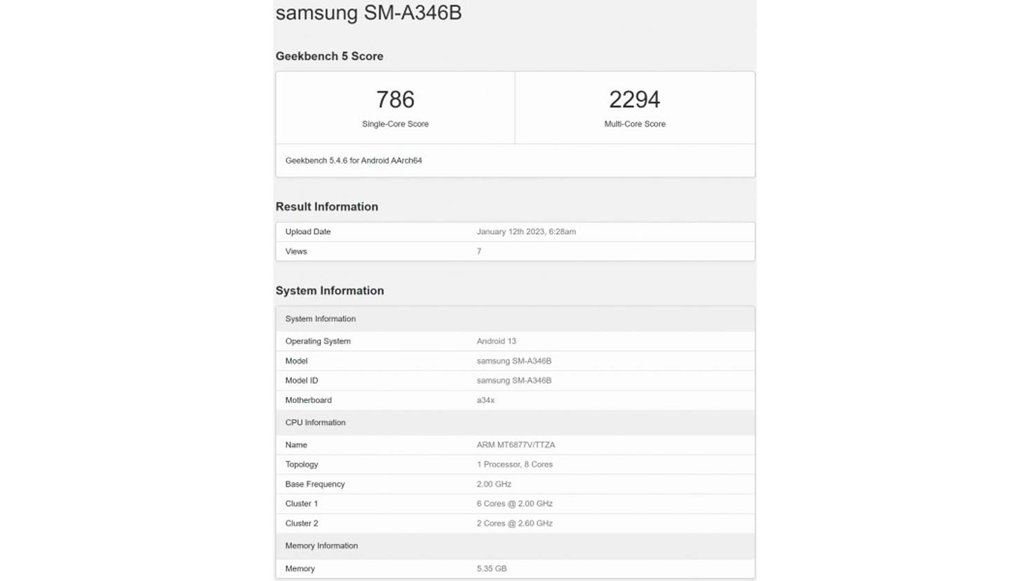 Samsung Galaxy A34 5G - Geekbench