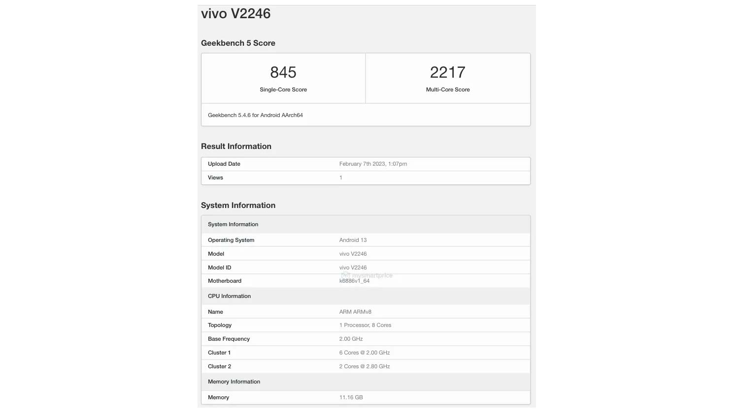 vivo V27 5G - Geekbench