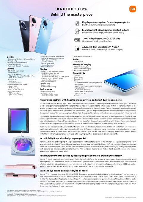 Xiaomi 13 Lite - Specs