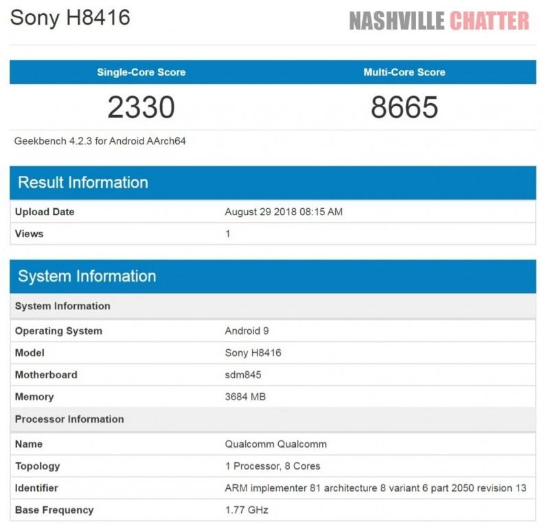 Sony Xperia XZ3 appare su Geekbench con Android Pie