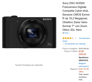 Sony fotocamera offerta