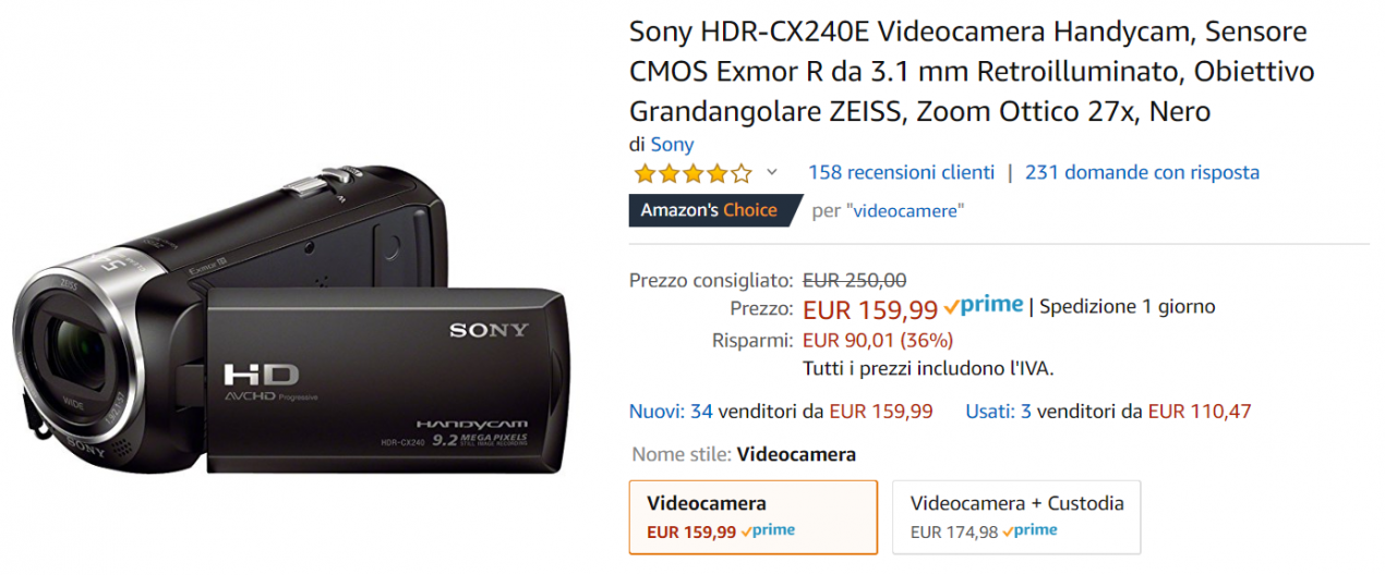 videocamera sony offerta