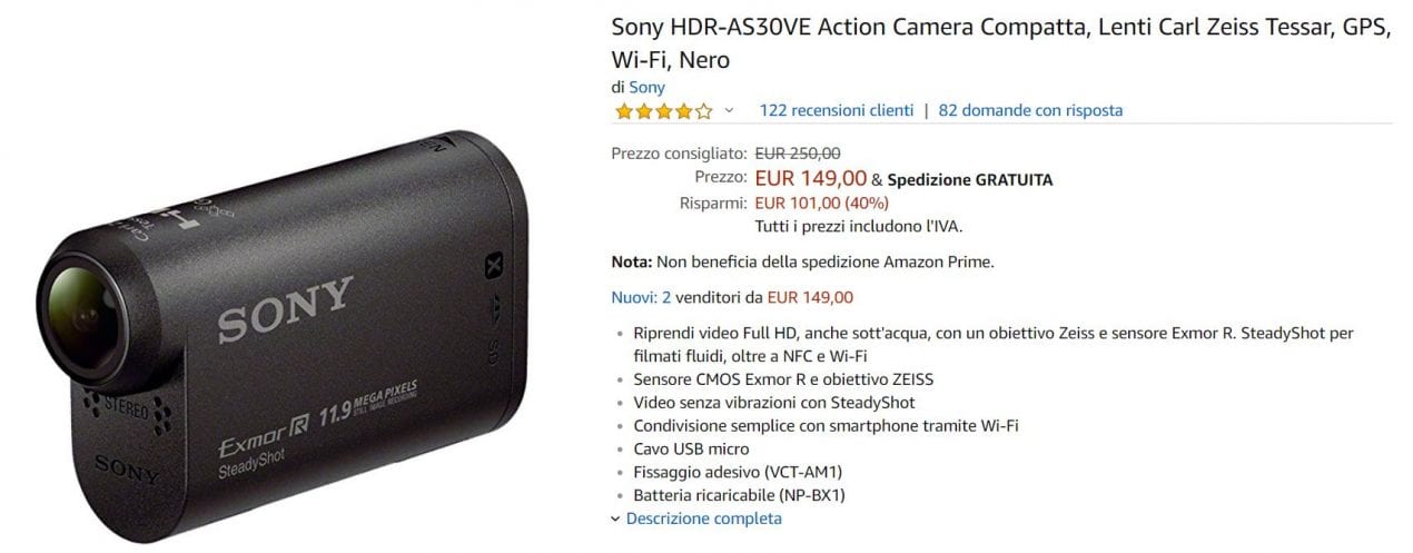 action cam sony offerta amazon