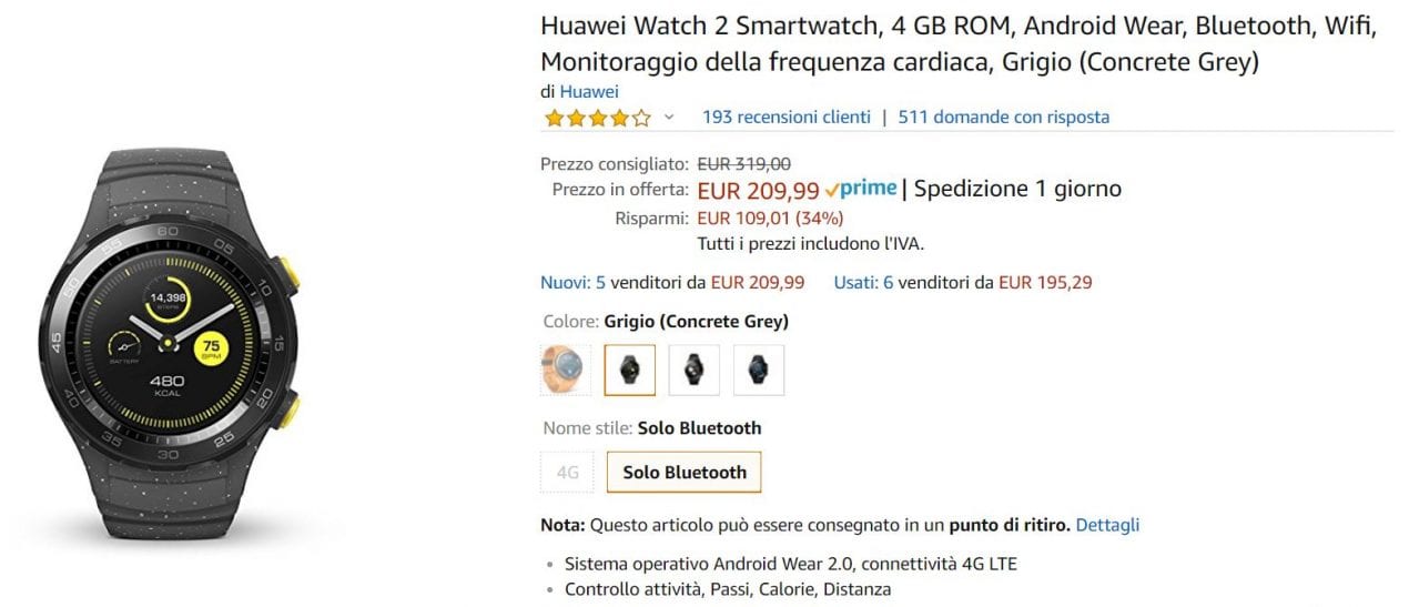 huawei watch 2 offerta amazon