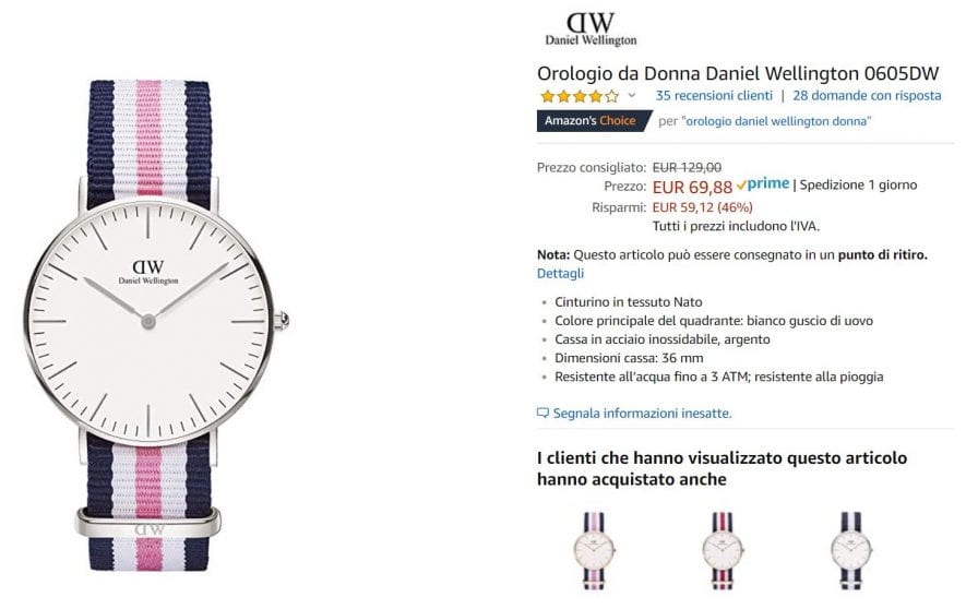 orologio donna dw offerta amazon