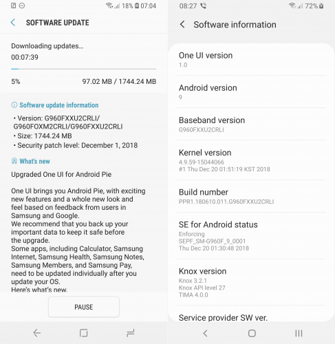 Samsung aggiornamento Android Pie