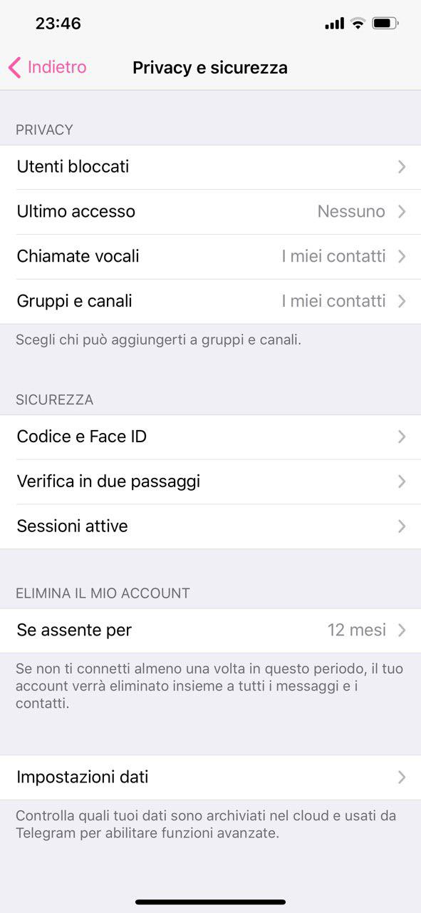 Impostazioni di sicurezza e privacy dell'app Telegram per iOS | Evosmart.it