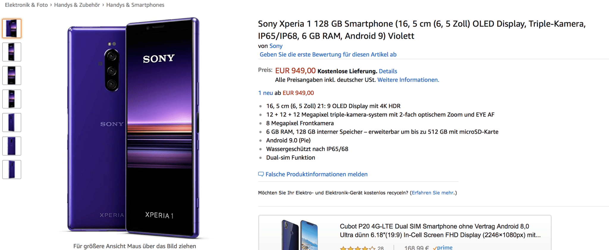Sony Xperia 1 avvistato a meno di 1000 € su Amazon