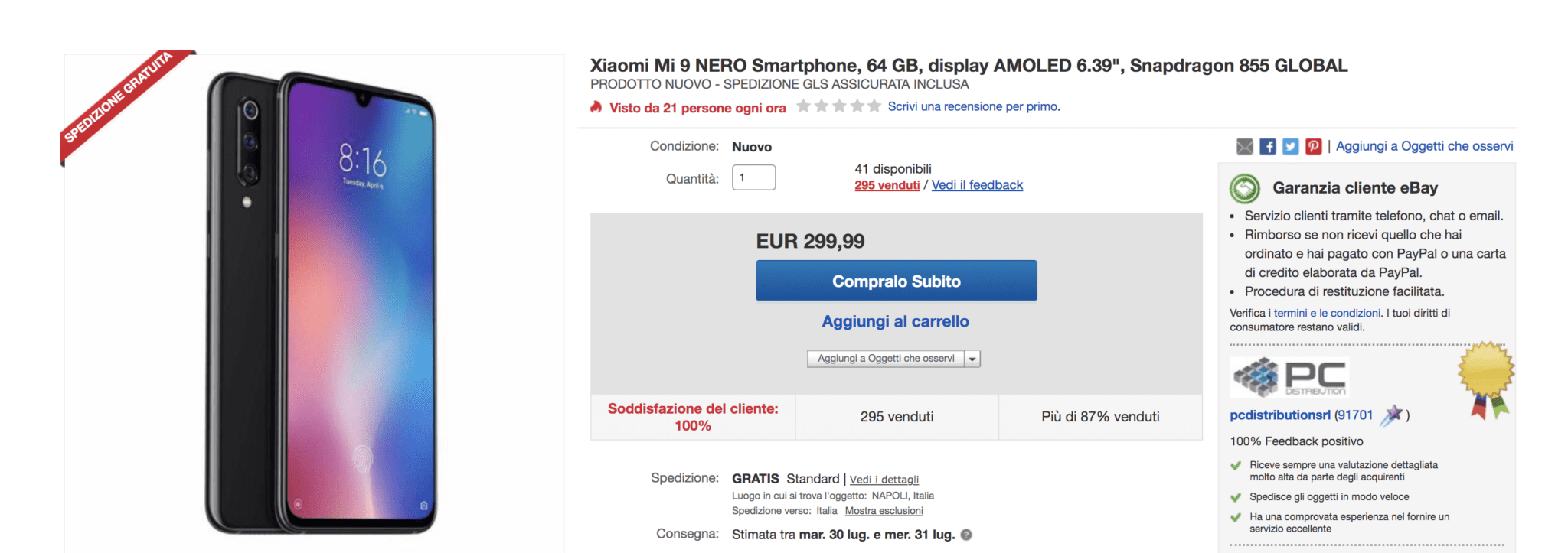 Ebay - Xiaomi Mi 9 a 299€! Guerra ad Amazon