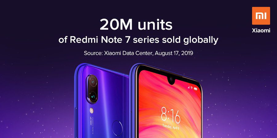 Redmi Note 7 20 milioni di unità vendute copertina