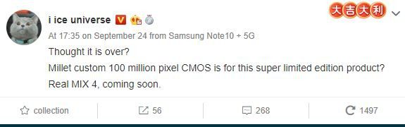 Xiaomi Mi MIX 4 fotocamera rumors