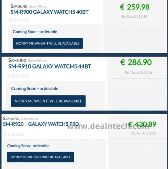 prezzi Galaxy watch 5 e 5 Pro