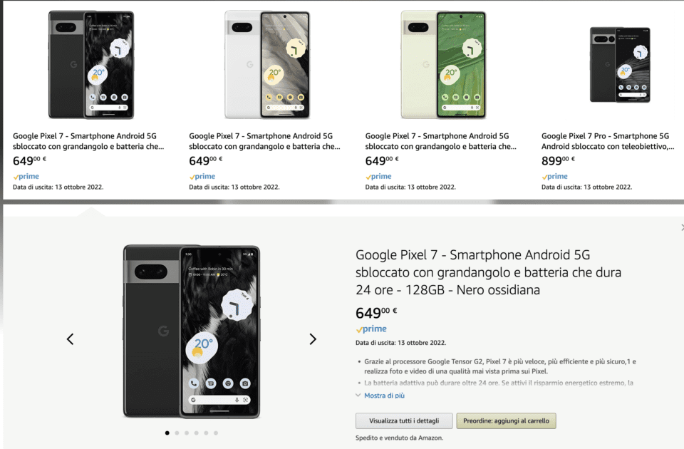 Google Pixel 7 e 7 Pro Amazon