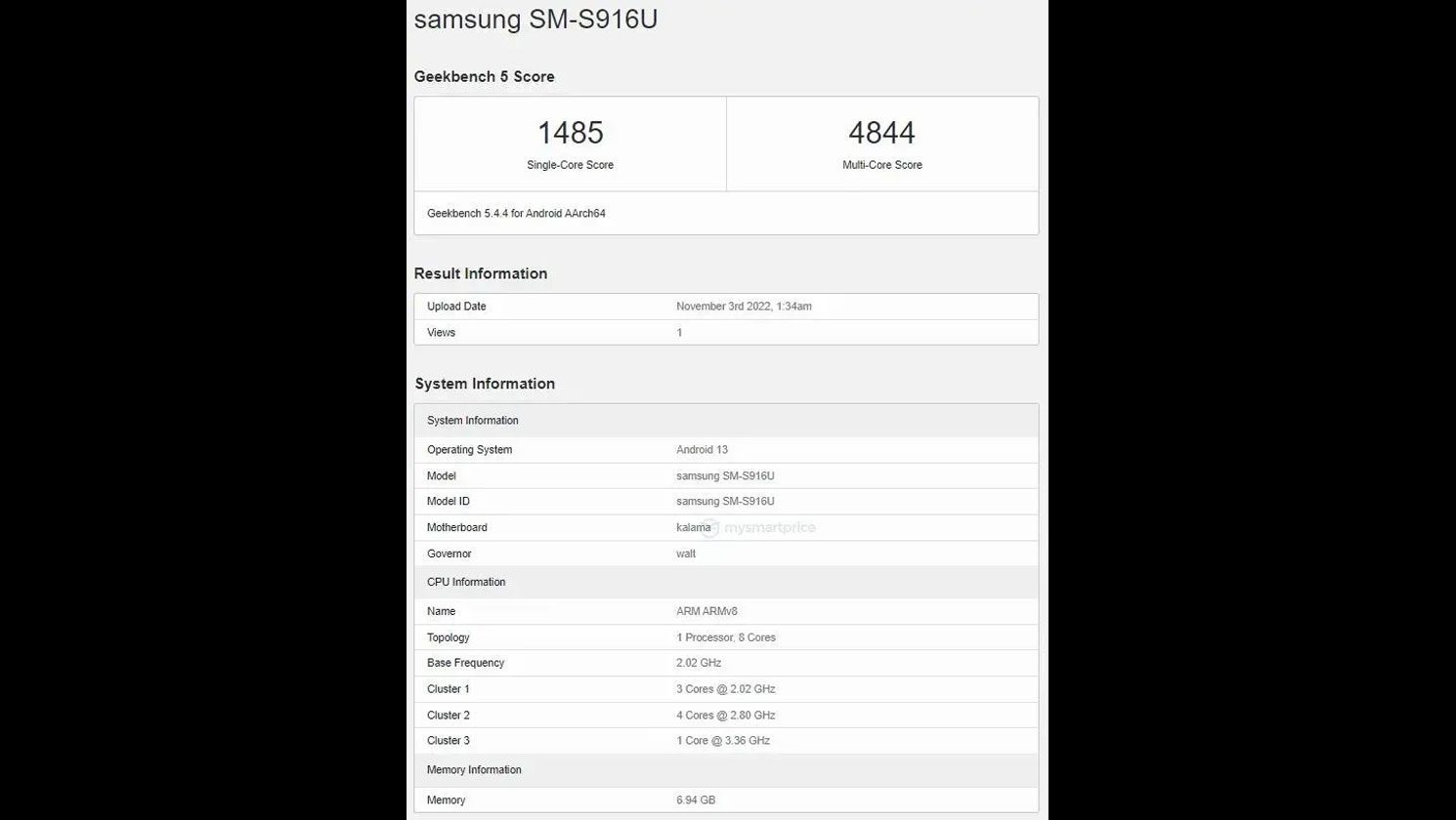 Samsung Galaxy S23 su Geekbench
