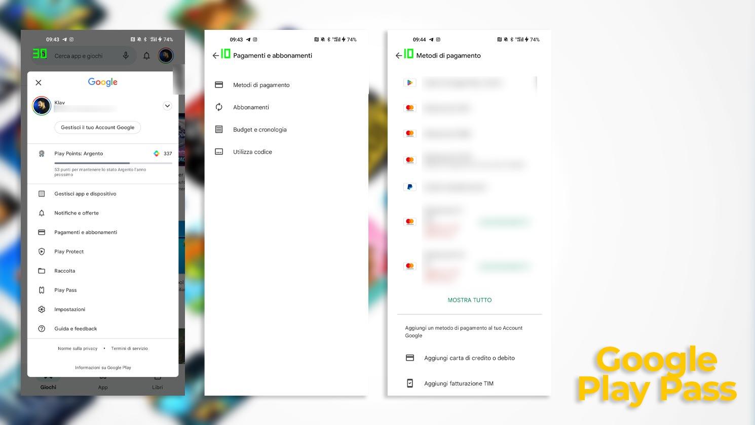 Google Play Pass - Aggiungere un metodo di Pagamento