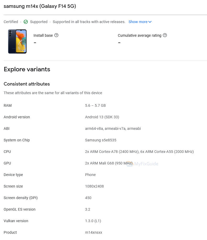 Samsung Galaxy F14 5G - Google Play Console 